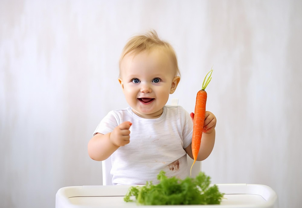 bebeklerde boy uzatan besinler bebeğin elinde duruyor